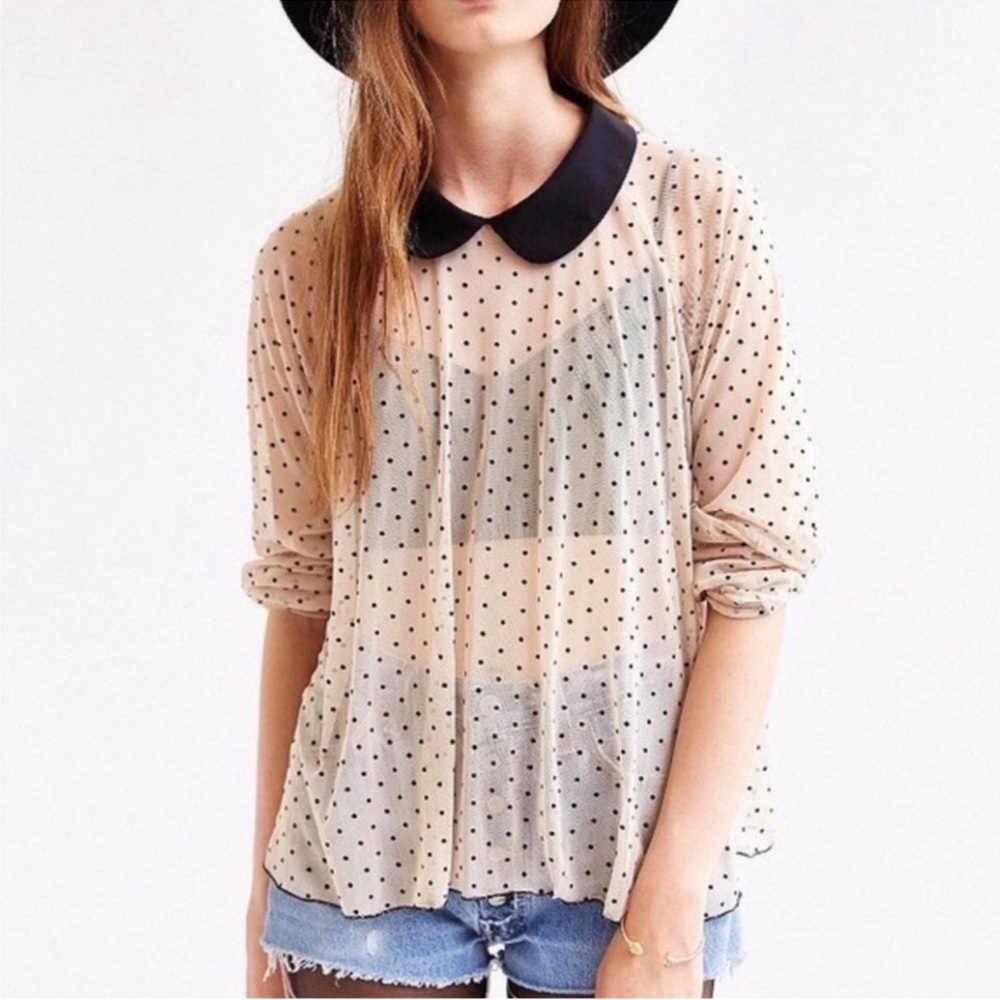 Urban Outfitters Long Sleeve Polka Dot Mesh Blouse With Peter Pan Collar